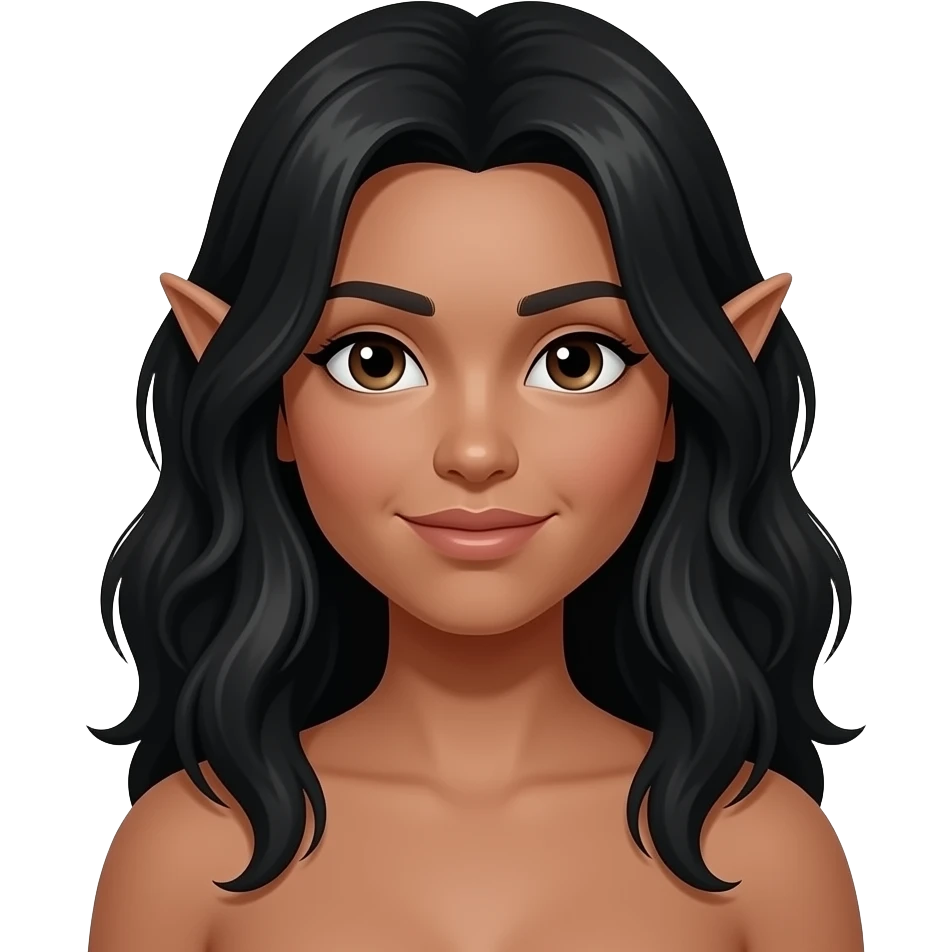 an elf with black hair and tanned skin and long wavy hair emoji