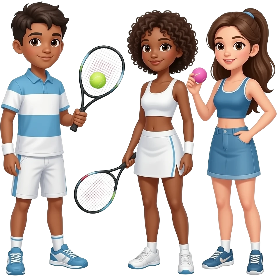 Un garcon metiss grand et deux brunes bronzer qui jouent au padel emoji