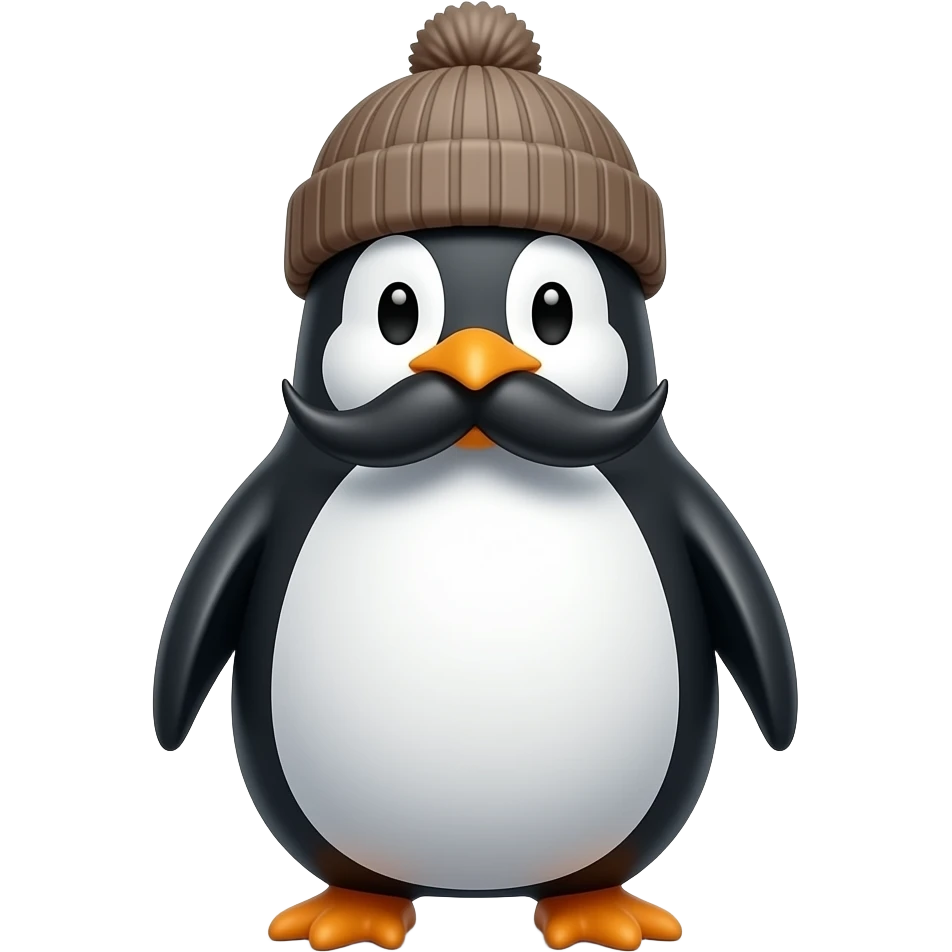 penguin with mustache and beanie emoji