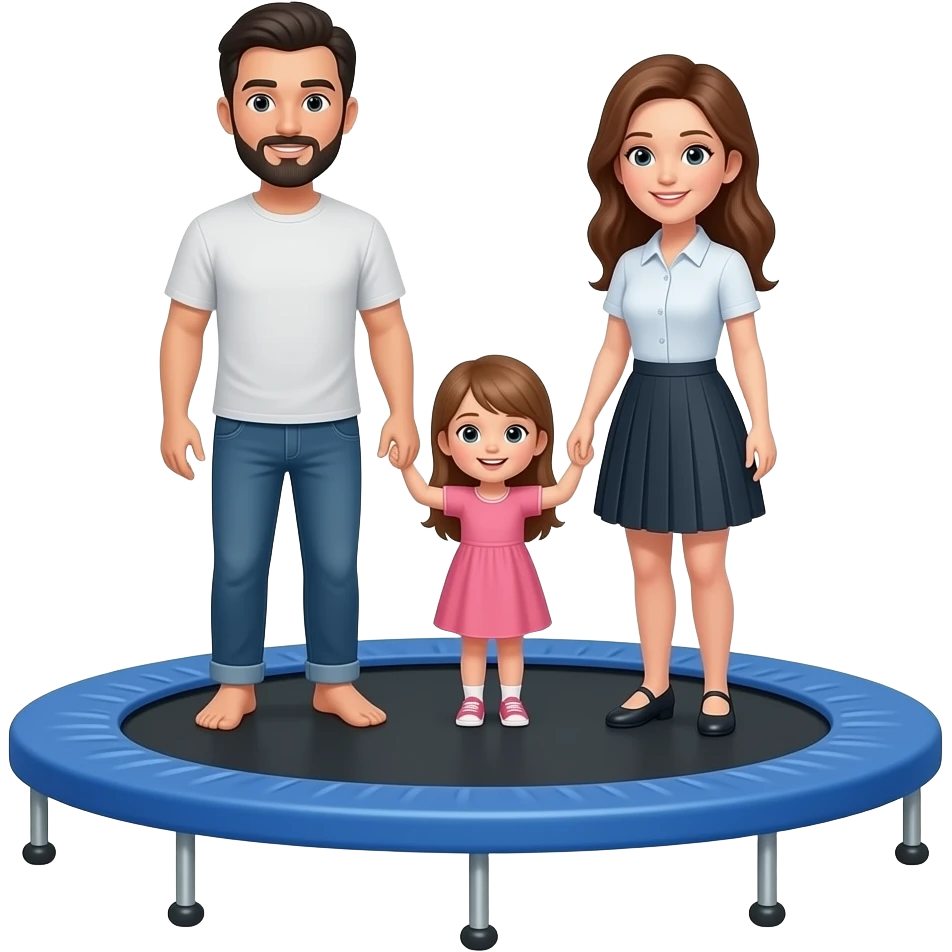 a man with black hair and a black beard with a woman with long brown hair and a little girl with long light brown hair on a trampoline emoji