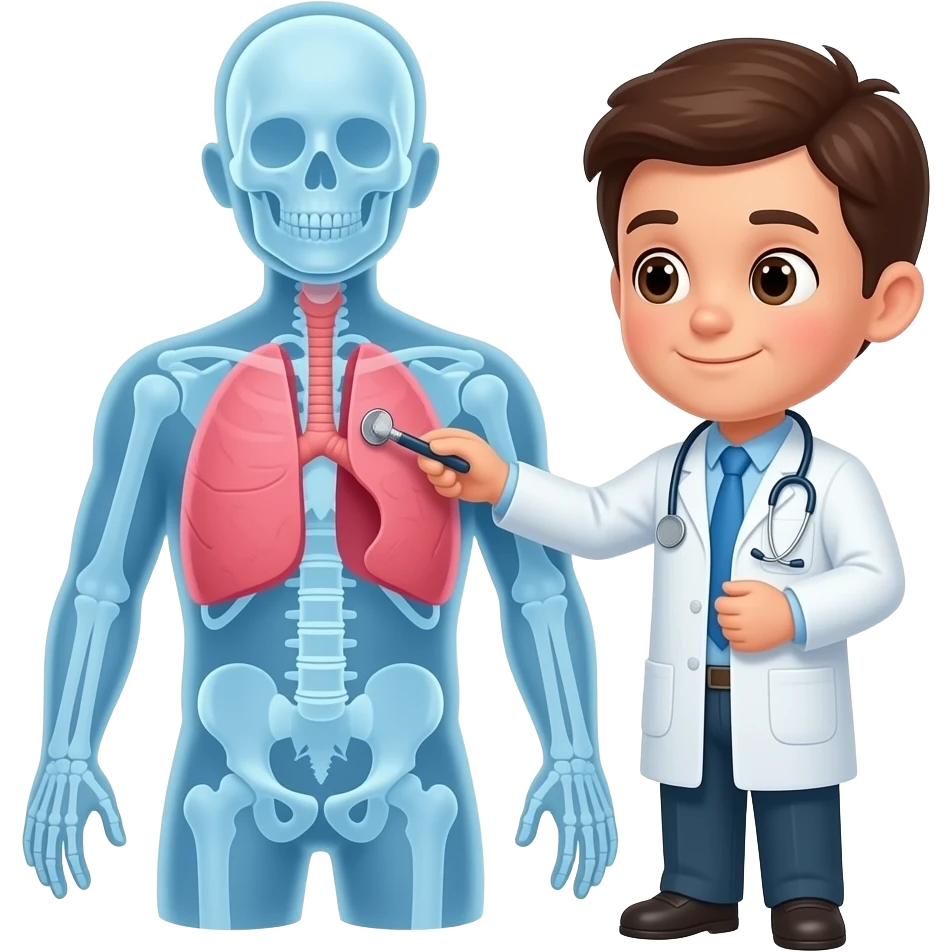 Pediatrician examines lung with pneumonia scan emoji