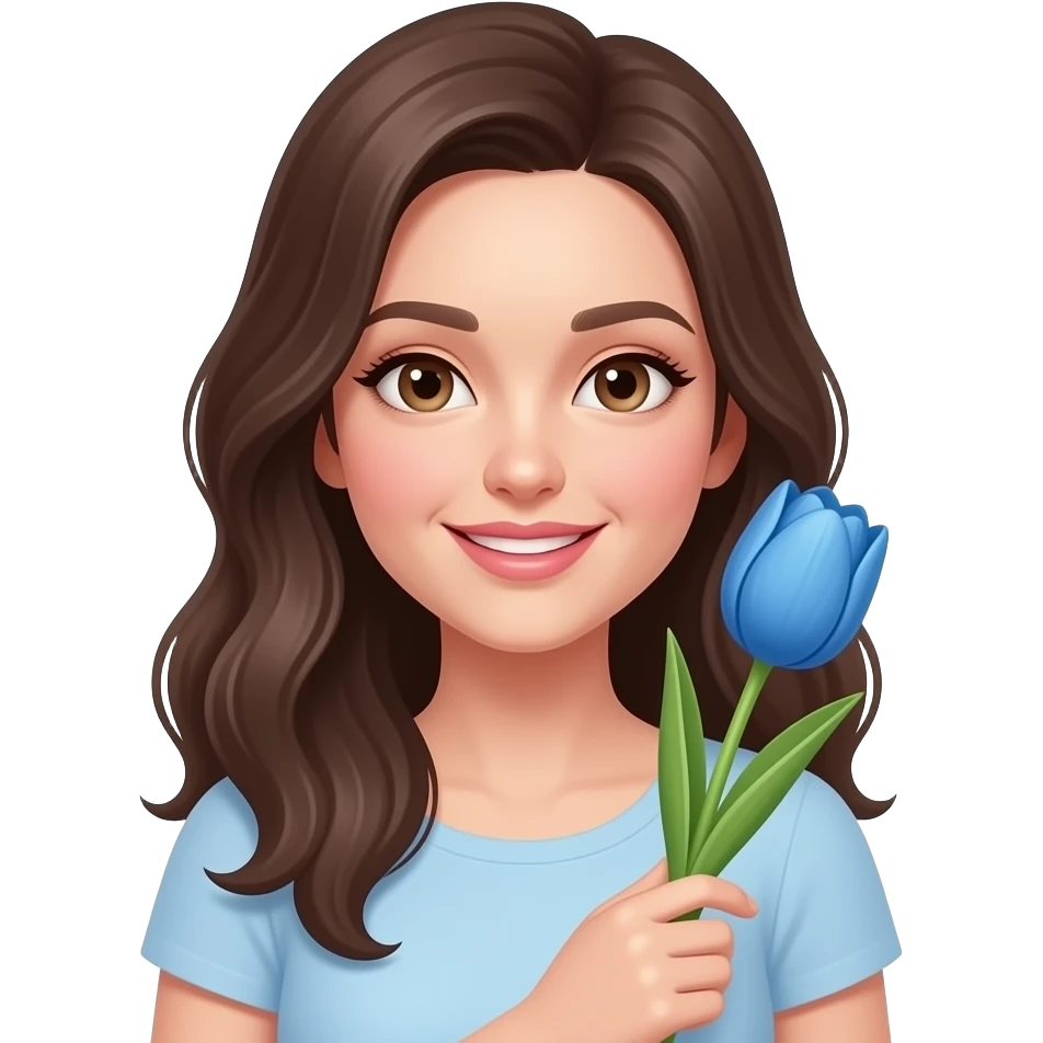 Blue tulip in hands of beautiful lady emoji