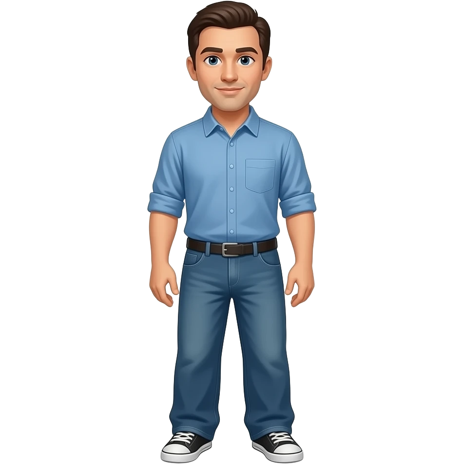 a man in blue shirt bagie pant emoji