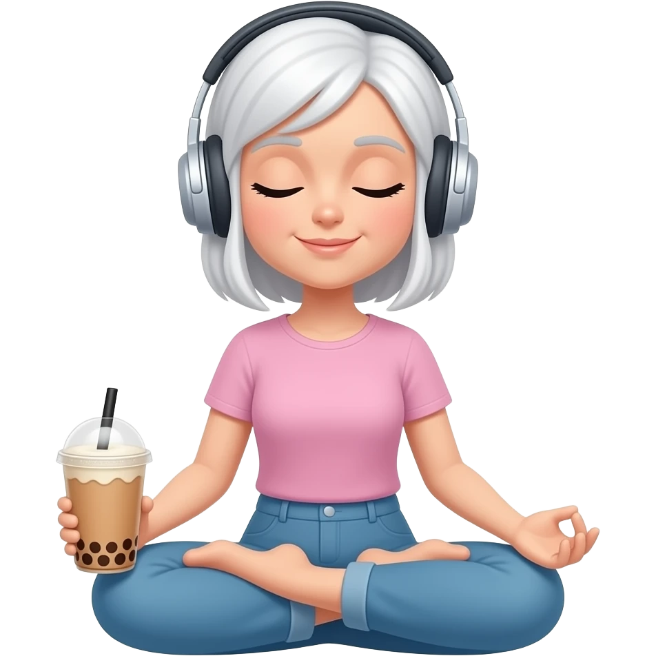 👱🏻‍♀️ 🧘🏼‍♀️🎧🧋 emoji