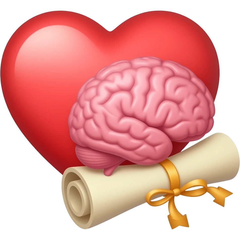 Create an emoji with a heart, brain, and a scroll emoji