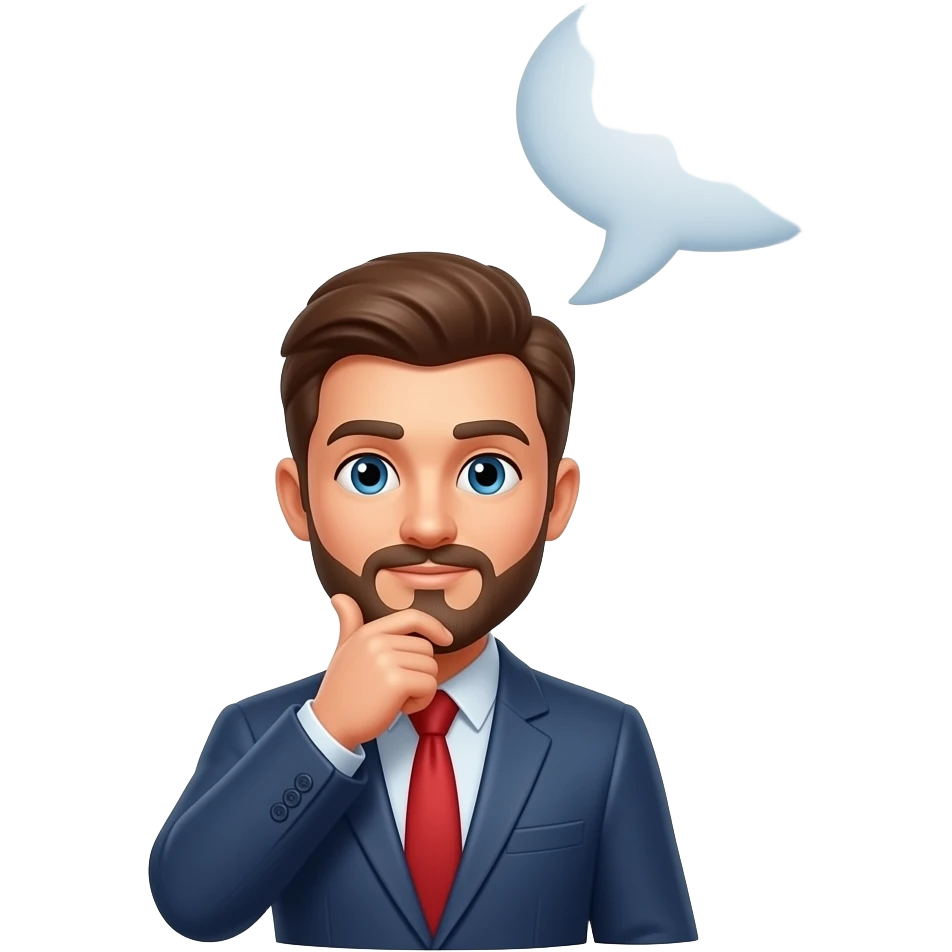 Man is thinking, above him is a speaking bubble emoji