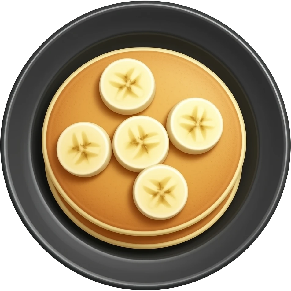 Mini pancakes with banana on black plate emoji