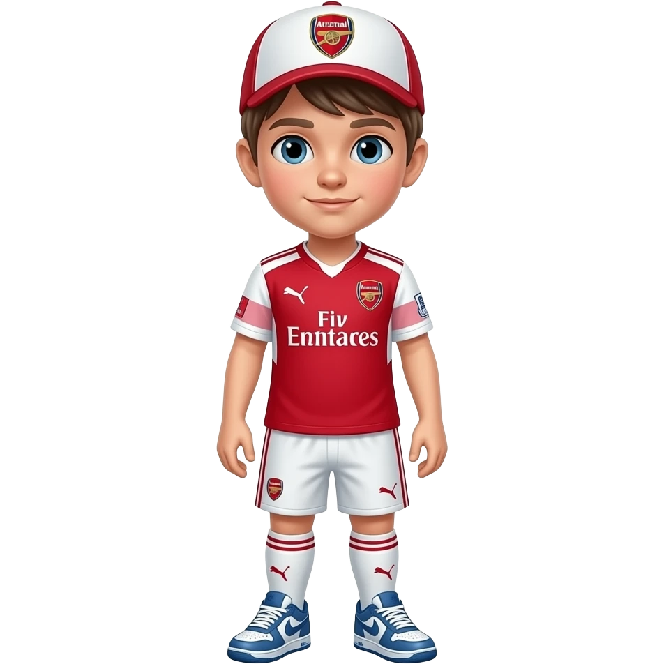 Air force 1 shoes and a caps backfront with arsenal kit light hair kid emoji