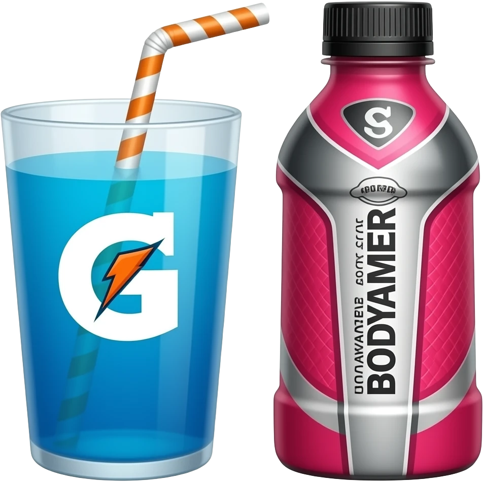 Blue Gatorade drink, and pink body Armor next to each other emoji