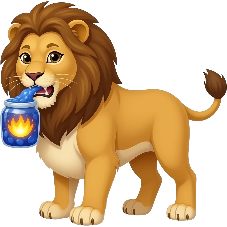 A lioness ate a lot of lantern luminosity blue jelly jam,Now her large bulging tummy lights up and glows bright like a firefly. emoji