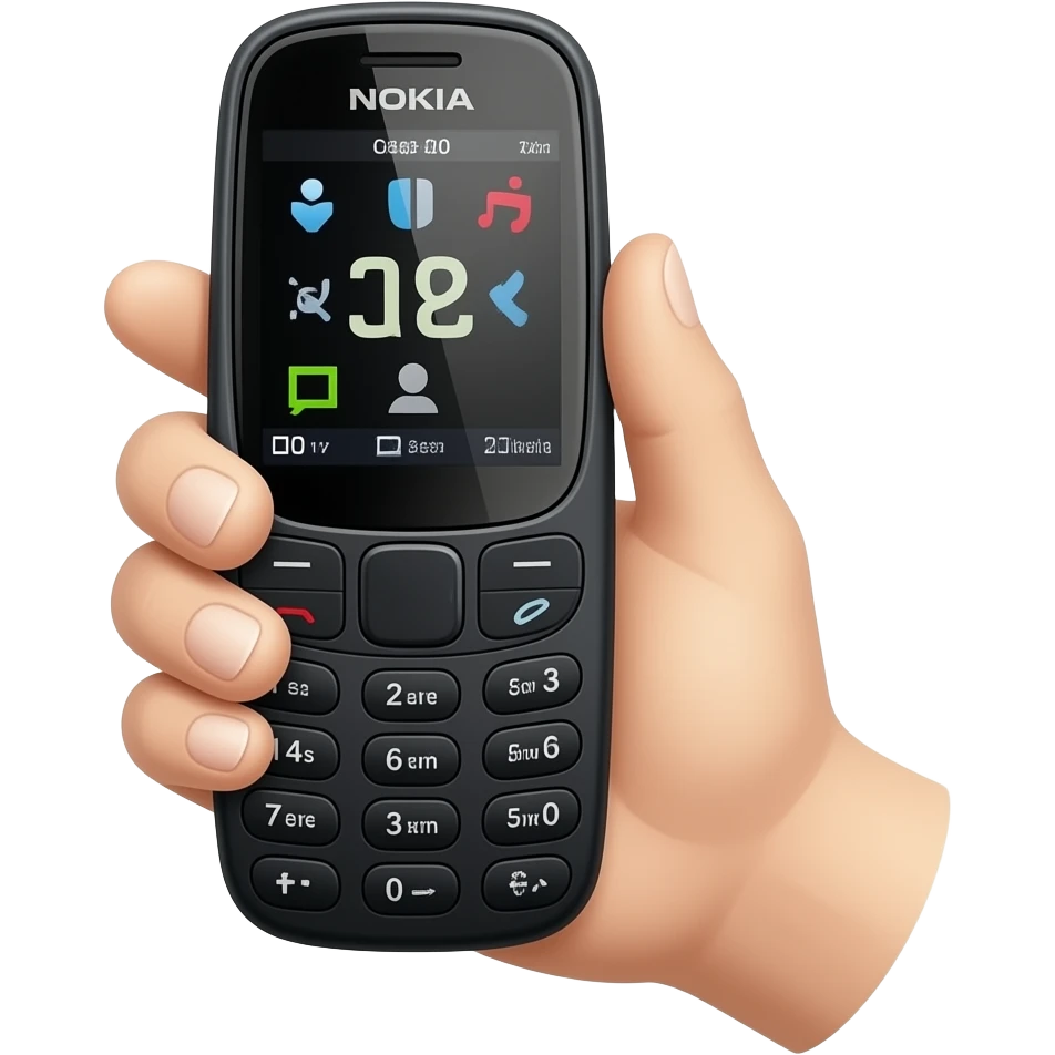 Una mano agarrando un Nokia negro emoji