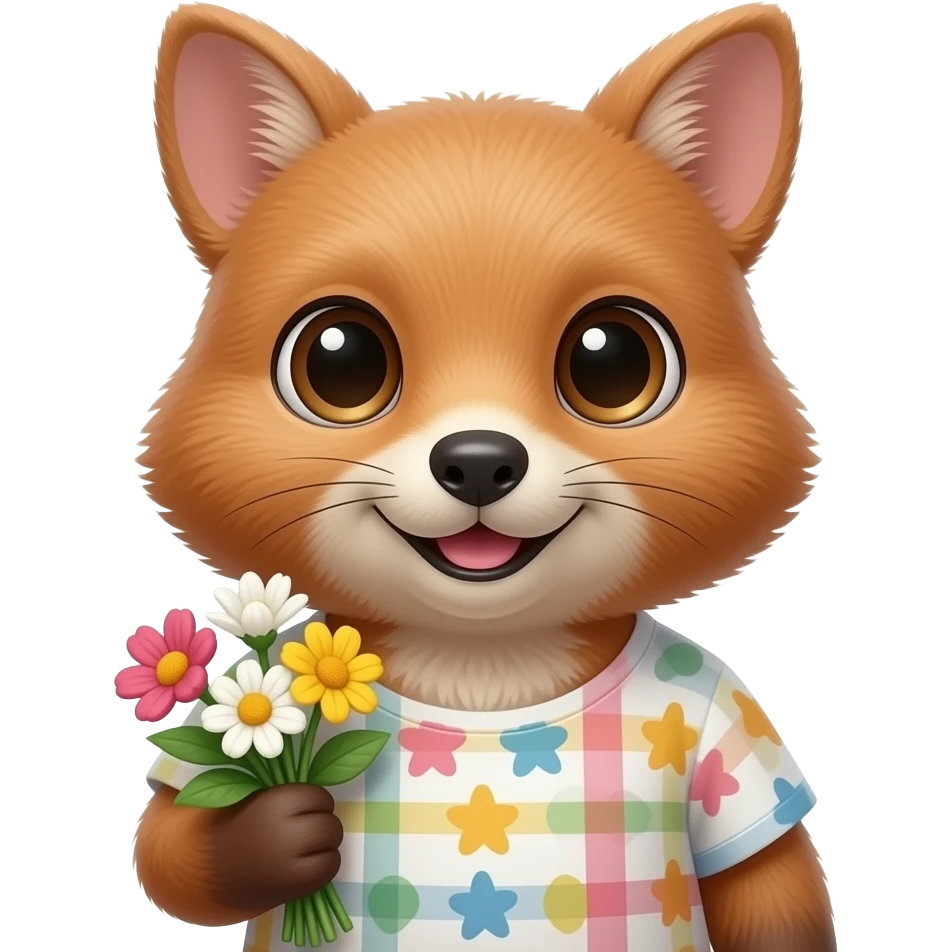 a bust shot of an animal holding flowers emoji