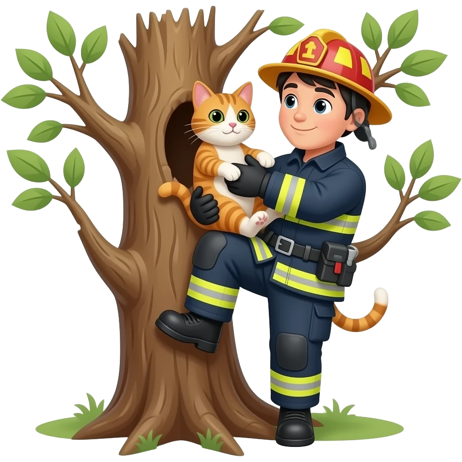 fire fighter hero saving cat from tree emoji