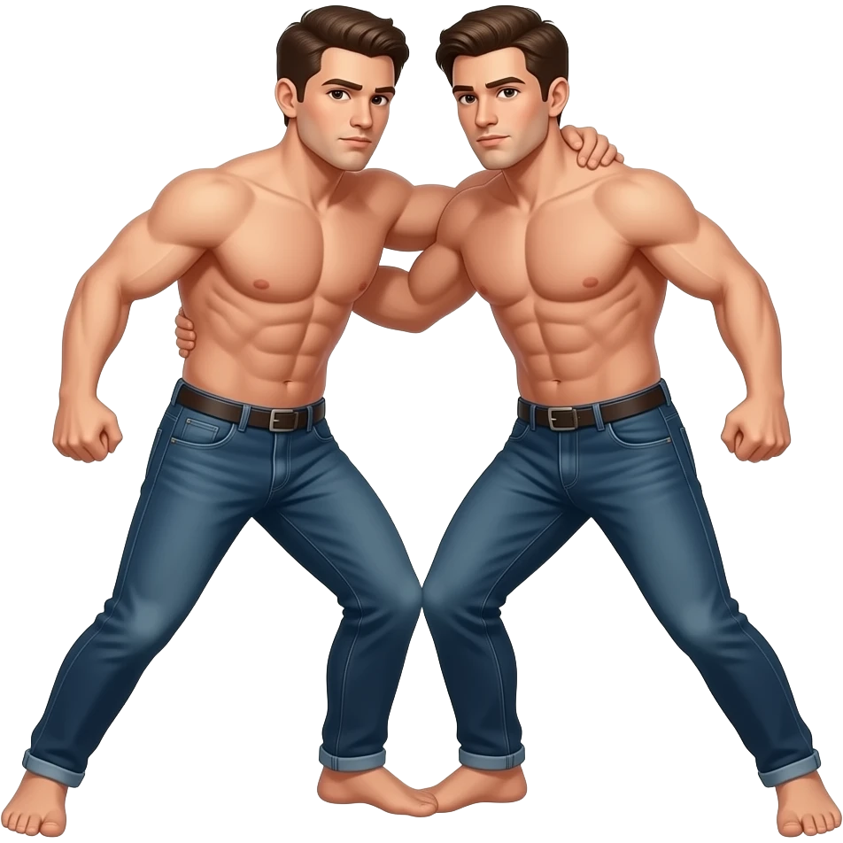 Wrestling shirtless brothers long pants emoji
