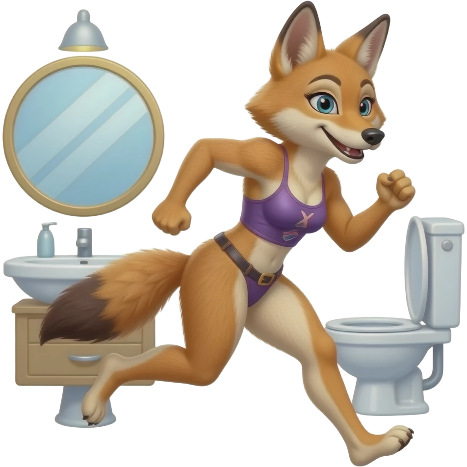 Female jackel furry person woman rushing to the bathroom emoji