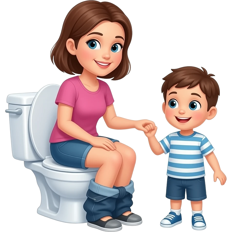 Woman on toilet with son emoji