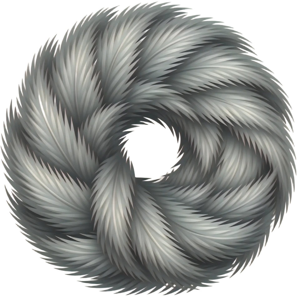A dense bundle of fine gray-and-white badger hairs featuring soft tapered strands, subtle natural banding, silky textures, dark charcoal tips, and a thick insulating undercoat." emoji