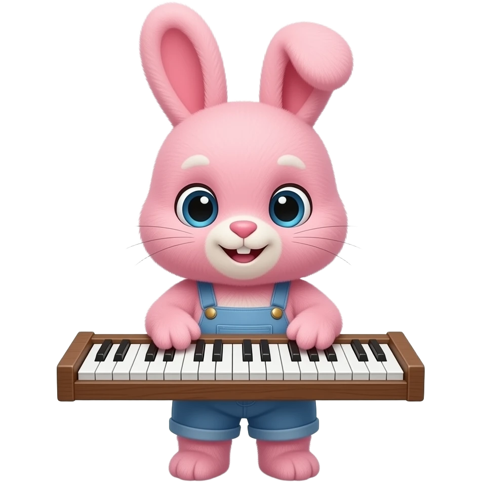 stuffed pink bunny playing clavinova short ears emoji