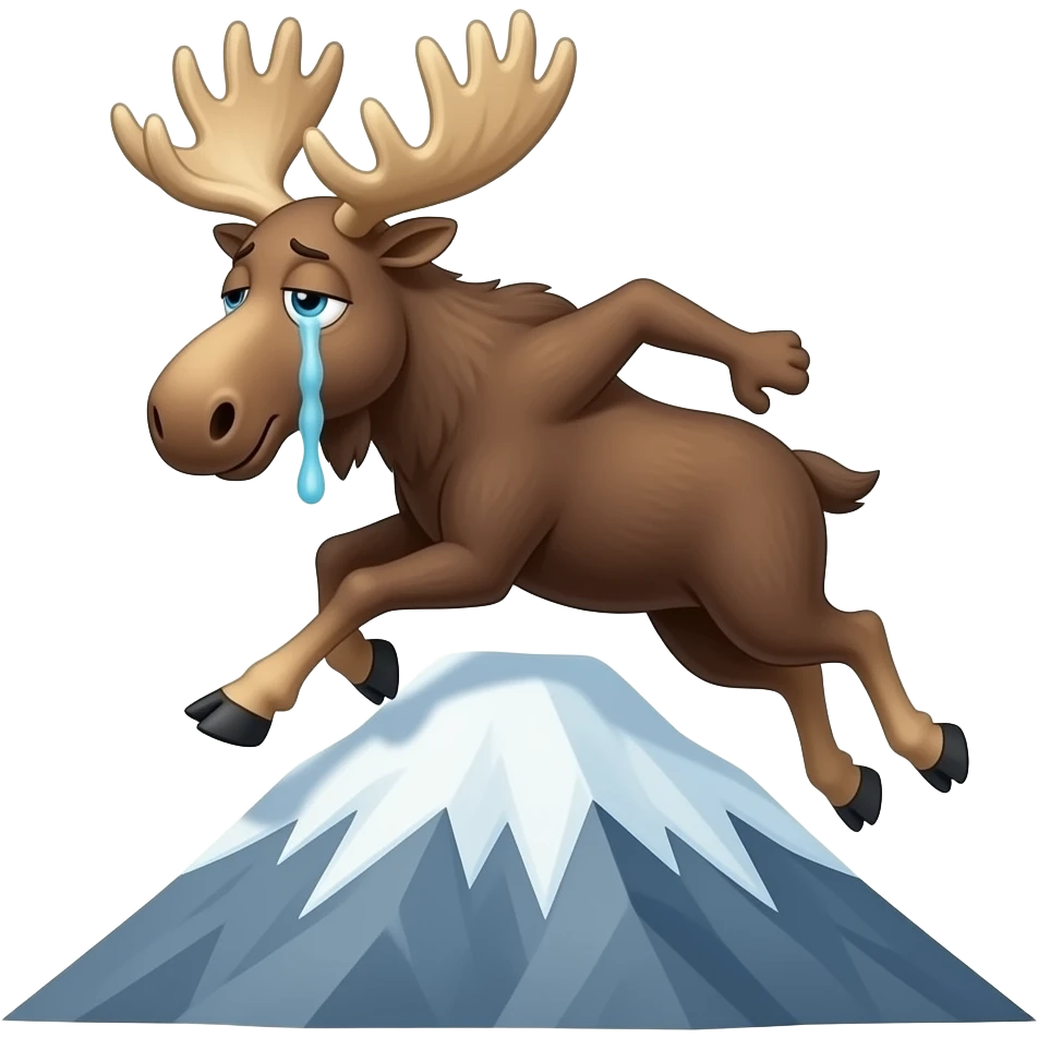Funny and tired moose running up a mountain emoji