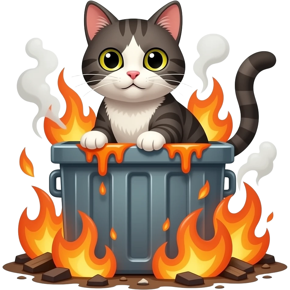 Dumpster fire cat emoji