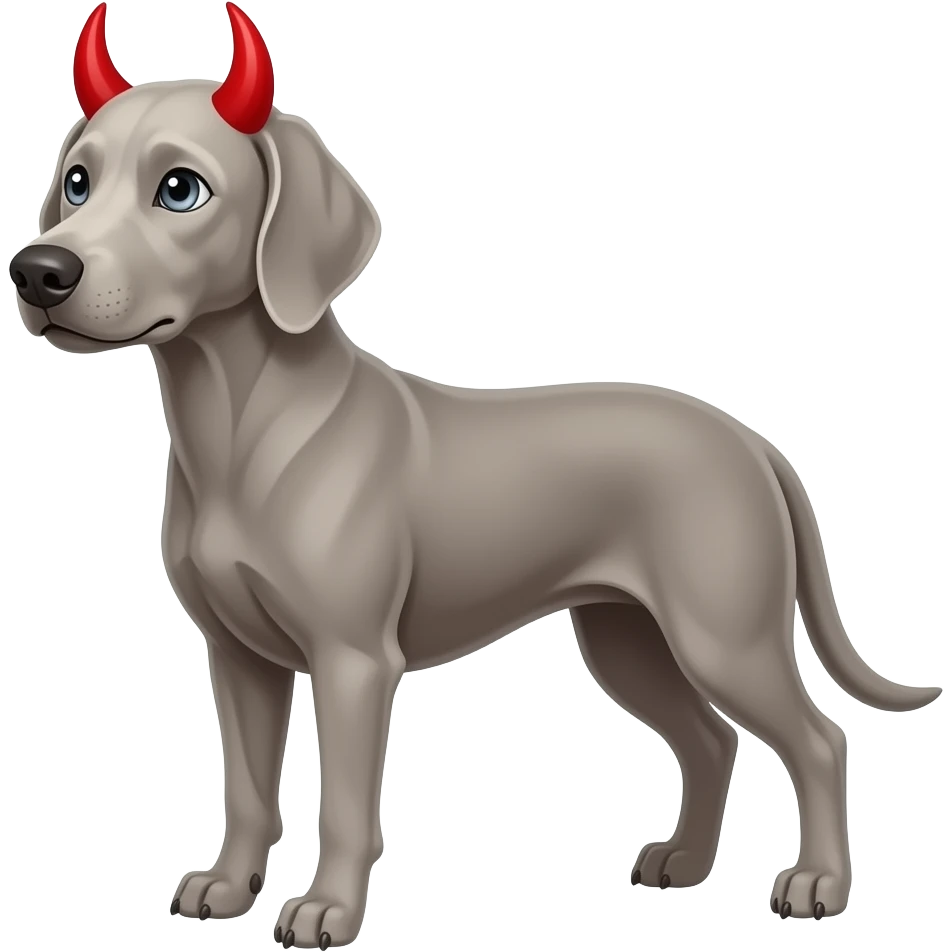 Silver Weimaraner with shiny gray eyes and red devil horns emoji