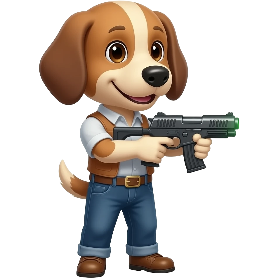Pistola láser con un perro  sujetandola emoji