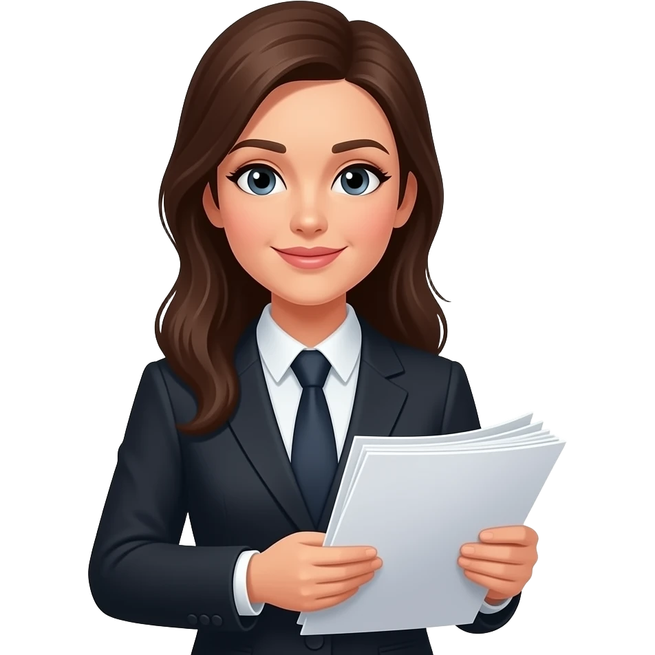 lawyer woman with documents in hand and libra next to her head emoji