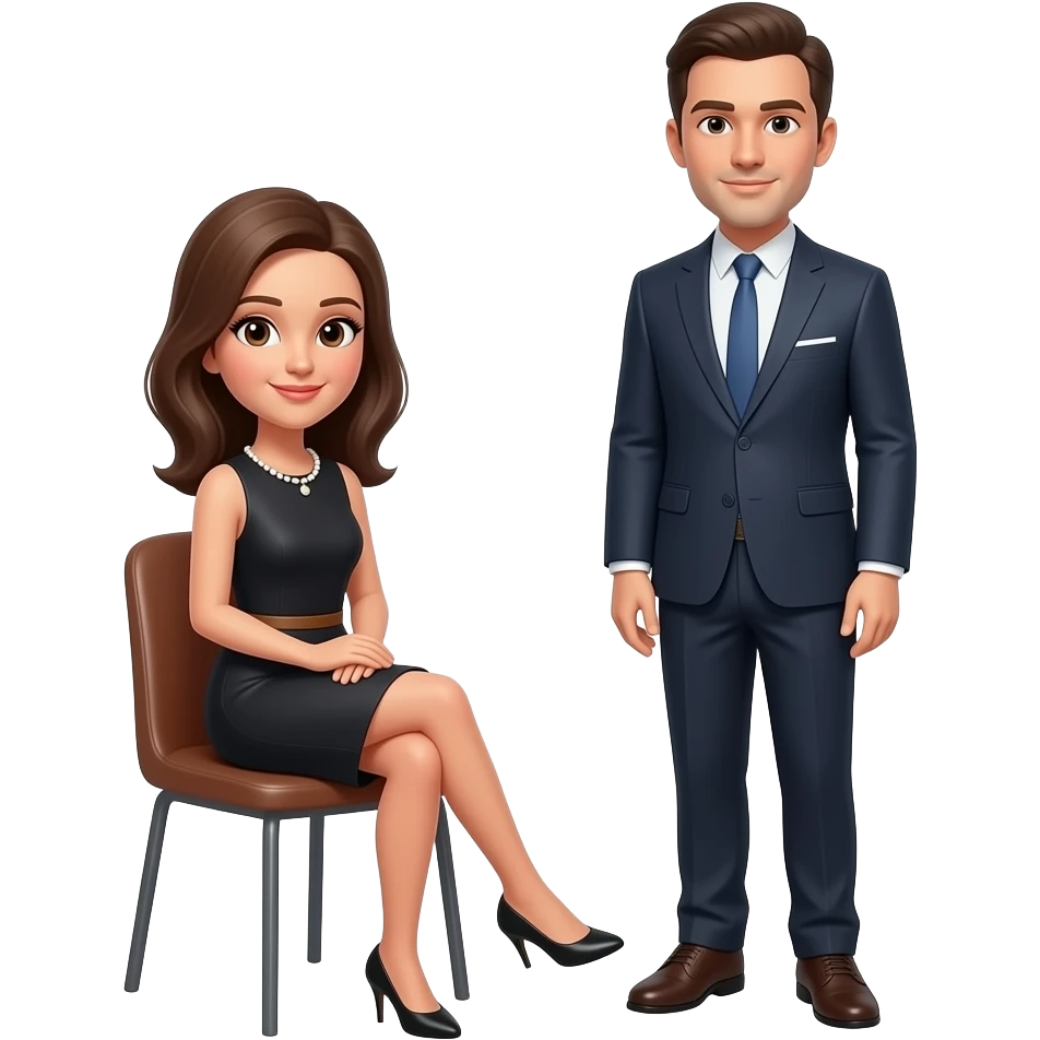 A woman sitting in front of a standing man emoji
