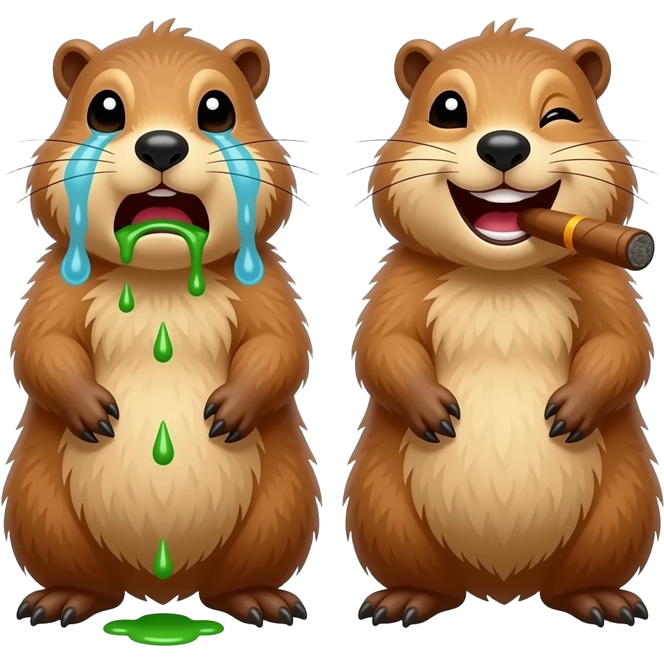 Marmotte qui vomis  very et pleure vert et autre à côté qui rigole avec cigare emoji