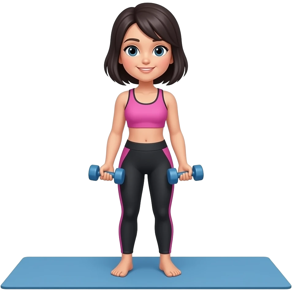 Pilates girl mat dark hair dumbbells emoji
