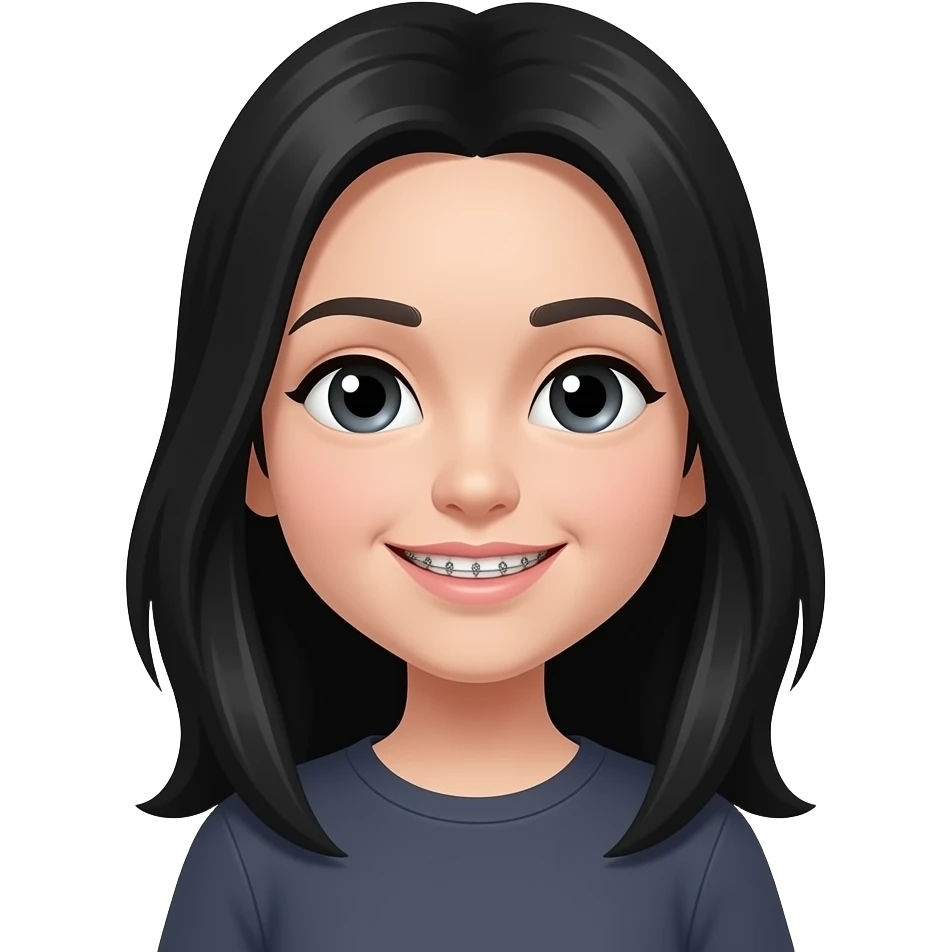 Девушка брюнетка с длинными волосами с брекетами emoji