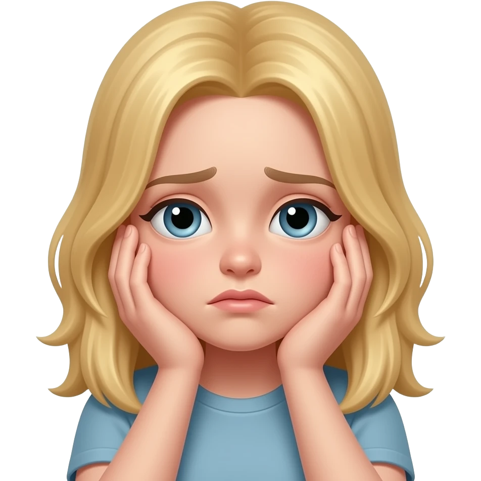 depressed blond girl emoji, head in hands, gloomy, front emoji