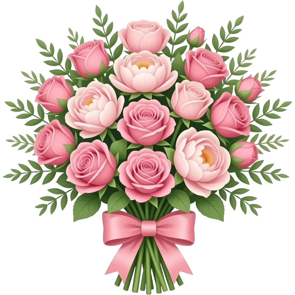 pastel pink flowers bouquet huge with a pink bow emoji