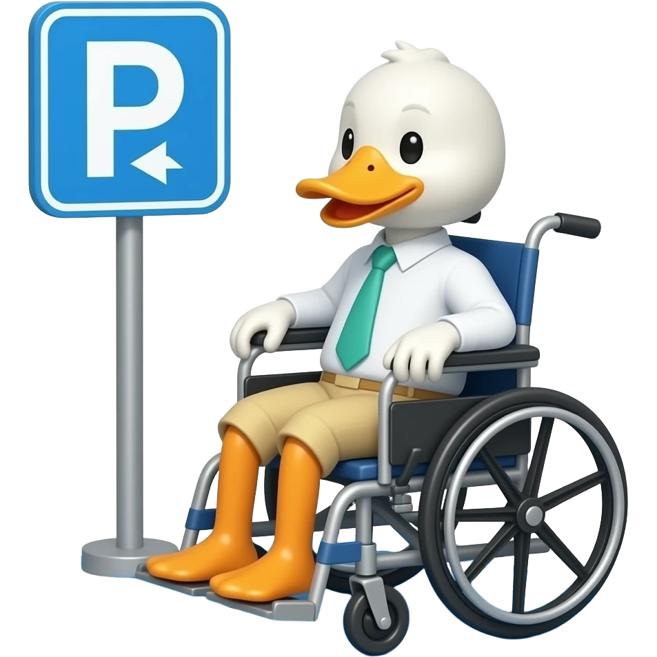 Duck in a wheelchair in disabled parking space emoji