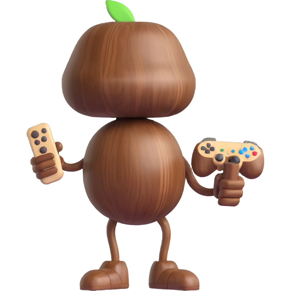 A standing walnut holding a game controller emoji