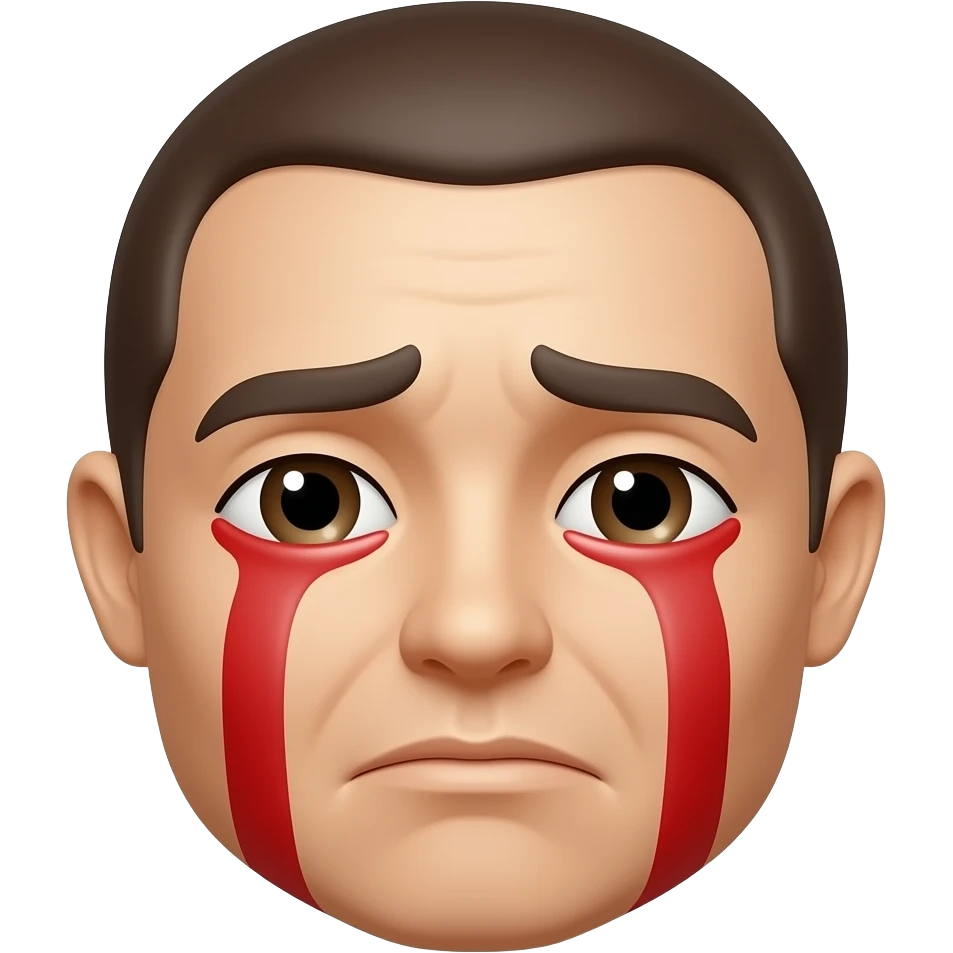 A crying face with red tears emoji