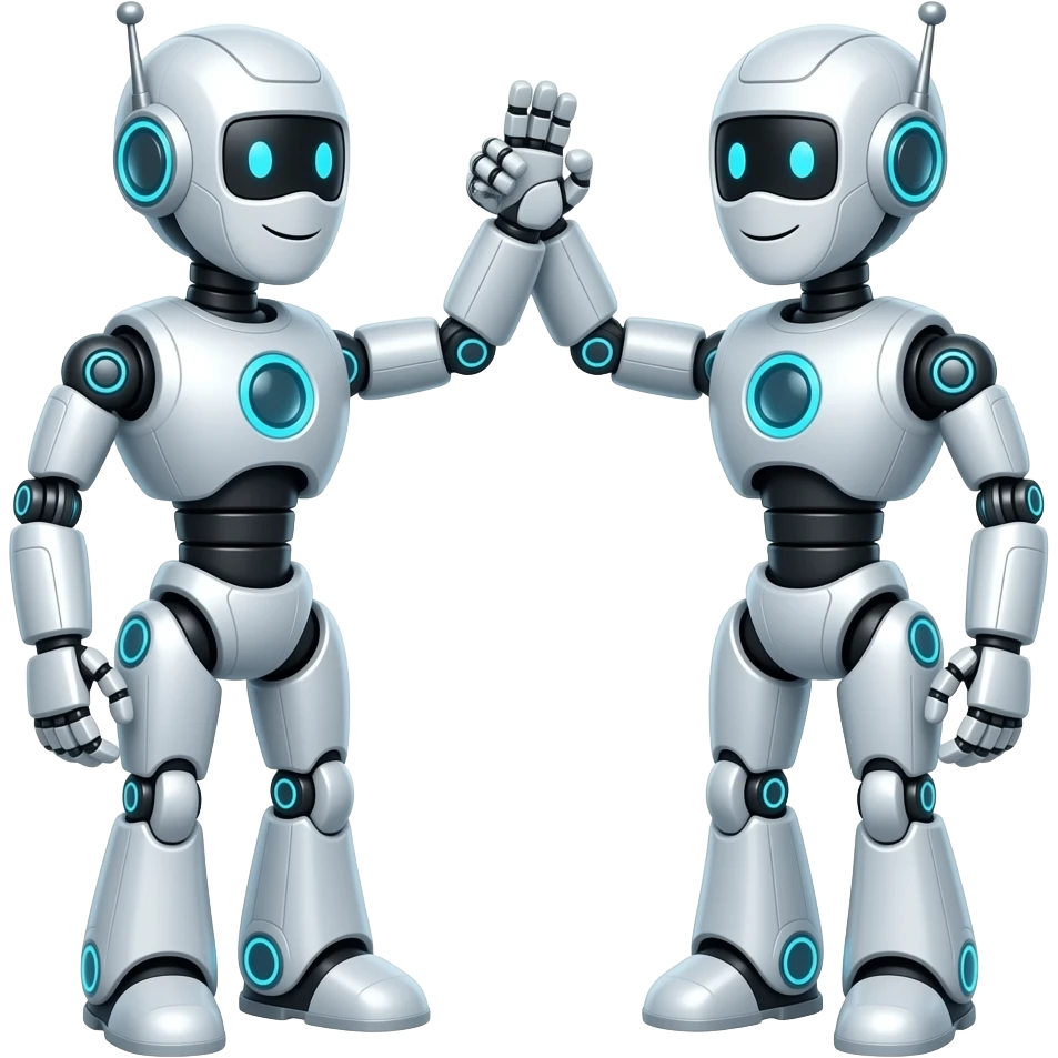 Two robots high fiving each other, animated emoji