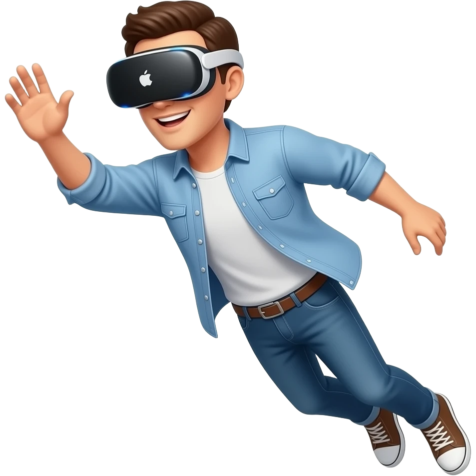 a guy in a apple vision pro flying up emoji