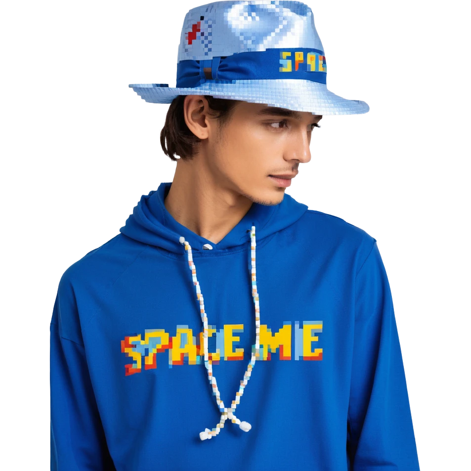 Синяя спортивная панамка со шнурком и надписью SPACEME, no background emoji