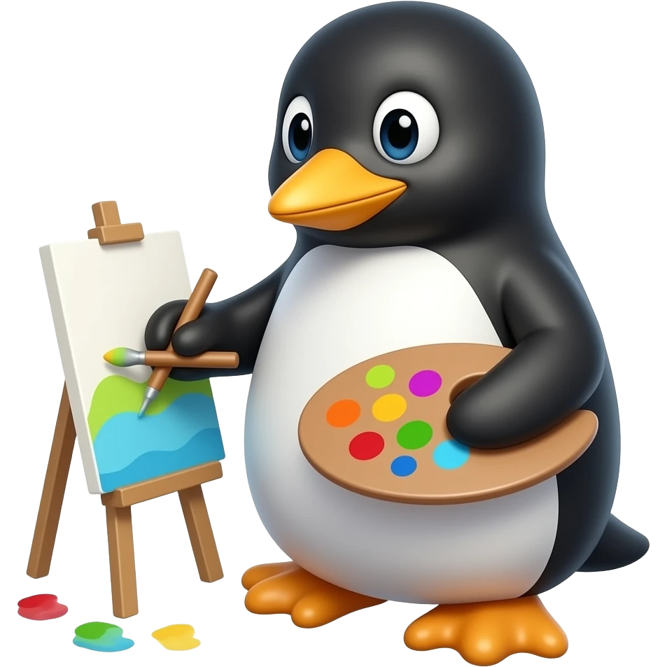 A penguin making a painting emoji