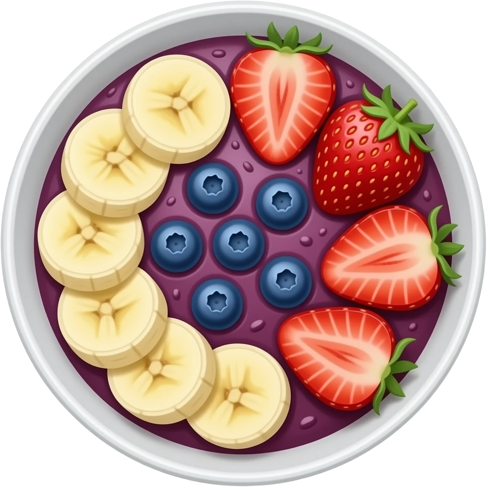 Generate me an Açai bowl emoji with bananas, strawberries and blueberries emoji