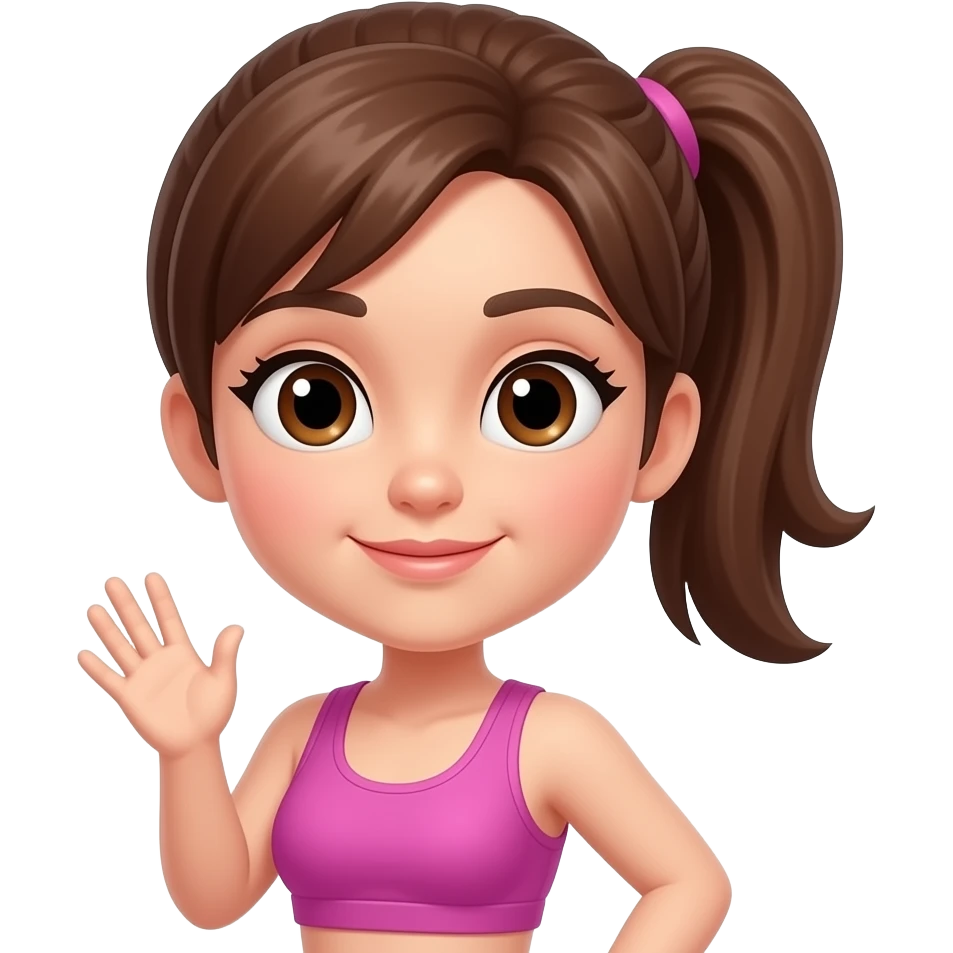 Girl jazz dancer with brown hair brown eyes in workout clothes in a ponytail emoji