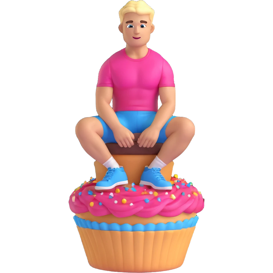 Cody Rhodes sitting on a cupcake, fun and playful, 3D emoji style emoji