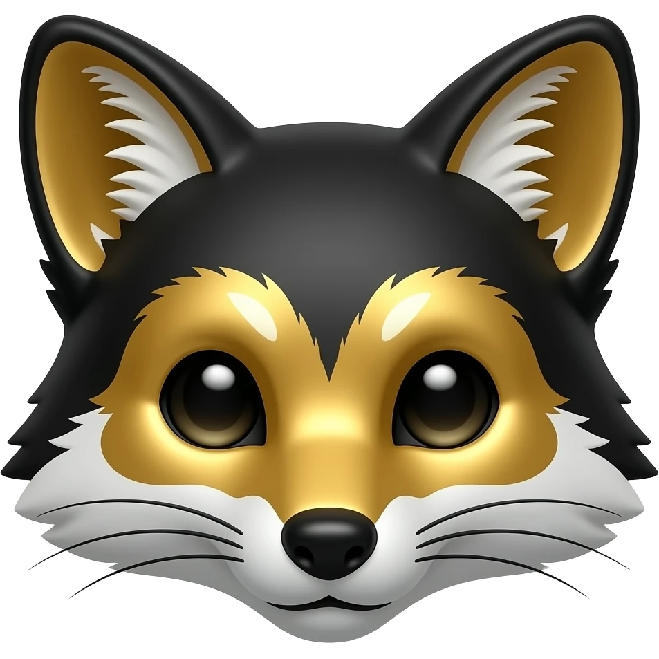 (Realistic) Fox head, black and gold fur, iridescent, shiny gold emoji