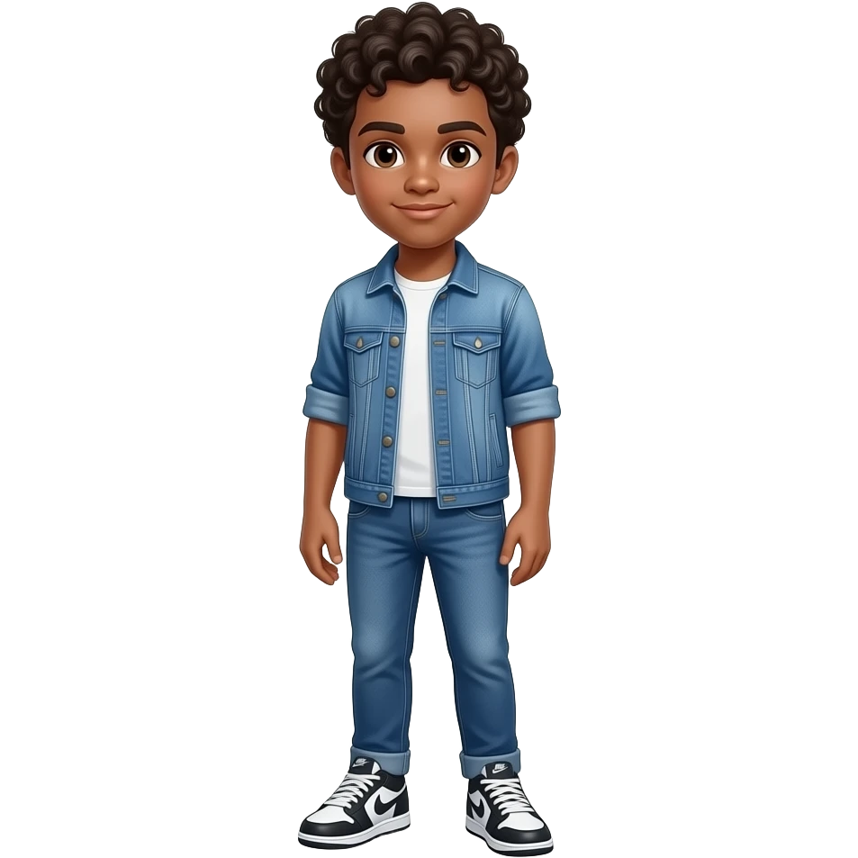 Um homem adolescente Cabelo callow fade cacheado Corpo inteiro calça e tênis nike emoji