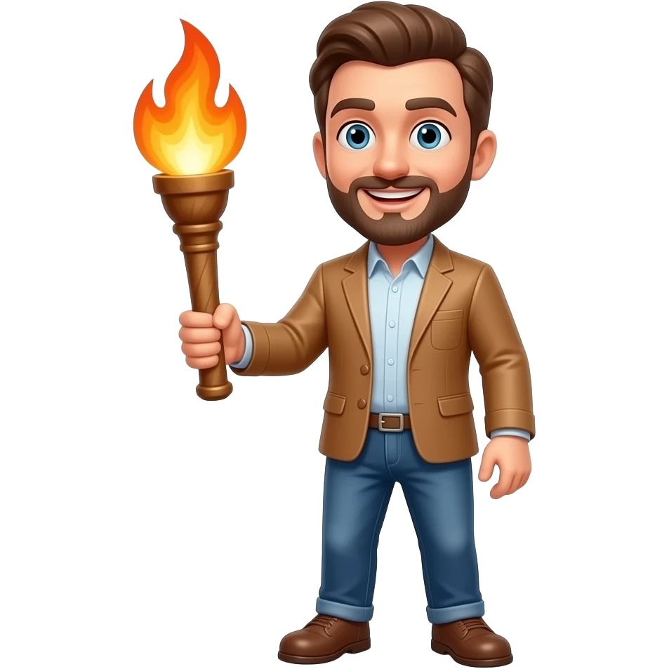 Funny full body holding a flaming torch emoji