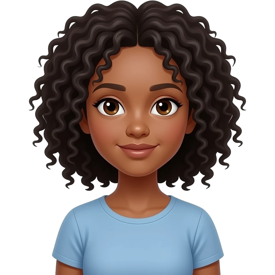 Graduating black girl with curly hair, neutral pose emoji
