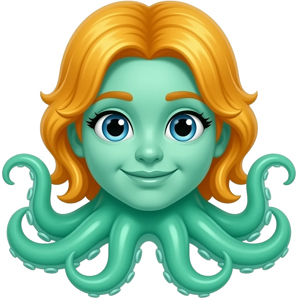 A seafoam Green squid she has yellow/ginger hair emoji | AI Emoji Generator