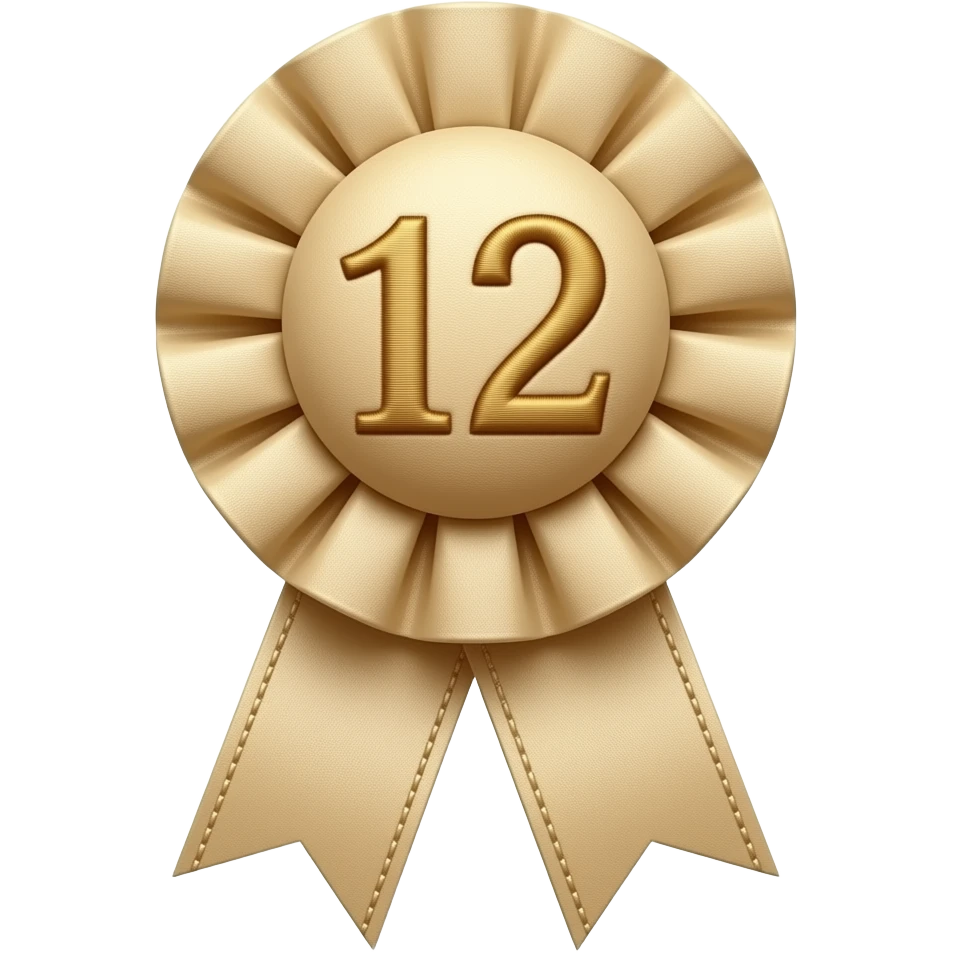 a prize ribbon that is sand in color and has a 12 in the center emoji