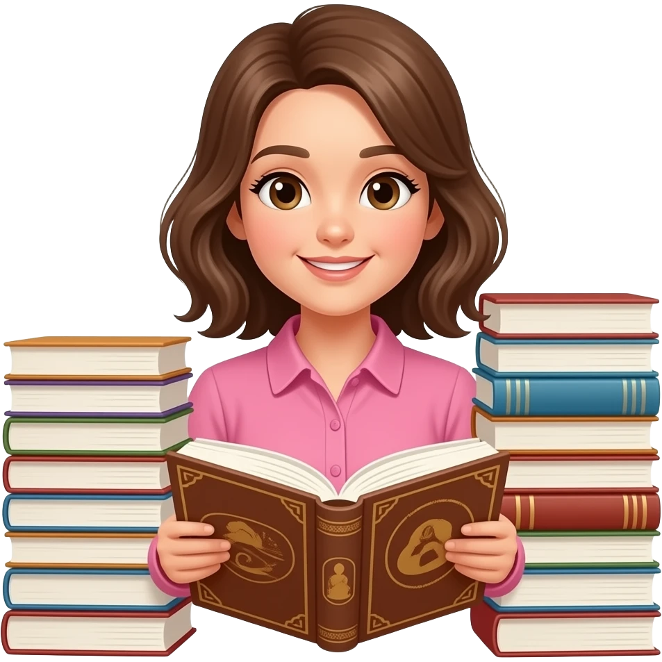 Niña con blisa rosada leyendo muchos libros emoji